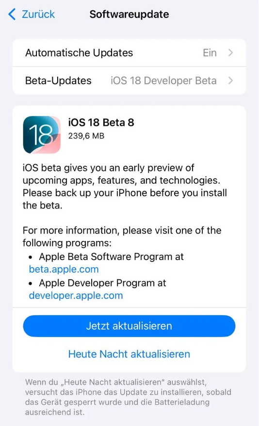 建瓯苹果手机维修分享苹果 iOS / iPadOS 18 开发者预览版 Beta 8 发布 